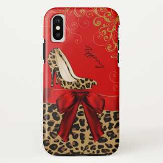 Chic Red & Leopard Print iPhone X Case
