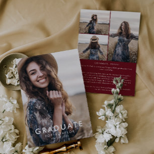 Chic Red Message Photo Collage Graduation Announcement