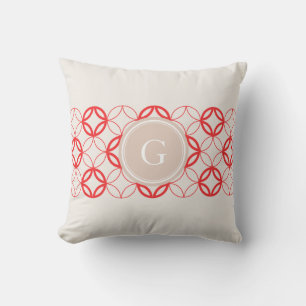 Chic red Moroccan circle pattern monogram Cushion