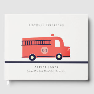 Chic Red Navy Fire Truck Engine Any Age Birthday Guest Book