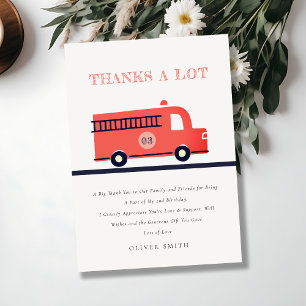 Chic Red Navy Fire Truck Engine Any Age Birthday Thank You Card
