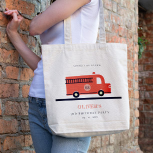 Chic Red Navy Fire Truck Engine Any Age Birthday Tote Bag