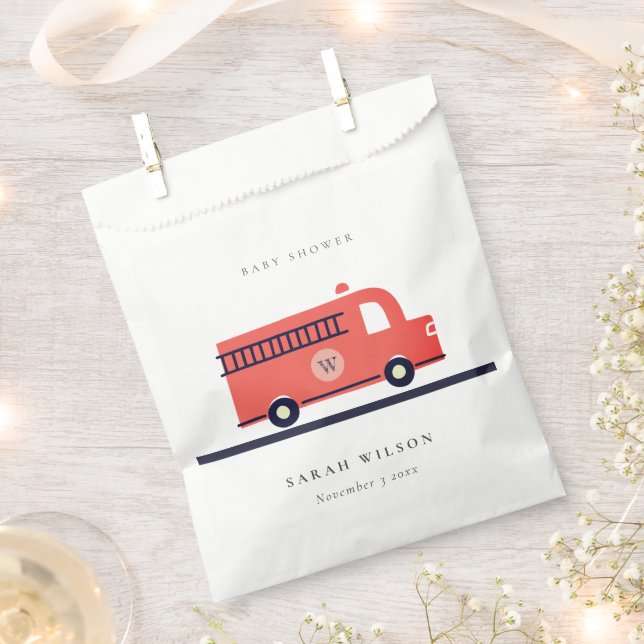 Chic Red Navy Fire Truck Engine Baby Shower Favour Bags (Clipped)