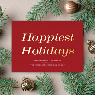 Chic Red Non-Photo Business Corporate Gold Foil Holiday Card