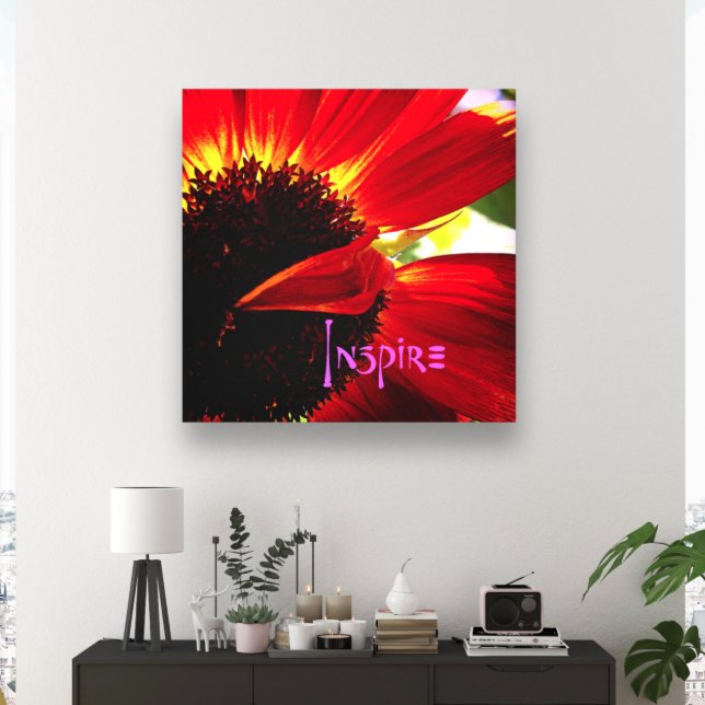 Chic Red Orange Daisy Close-up Photo “Inspire” Canvas Print (Creator Uploaded)