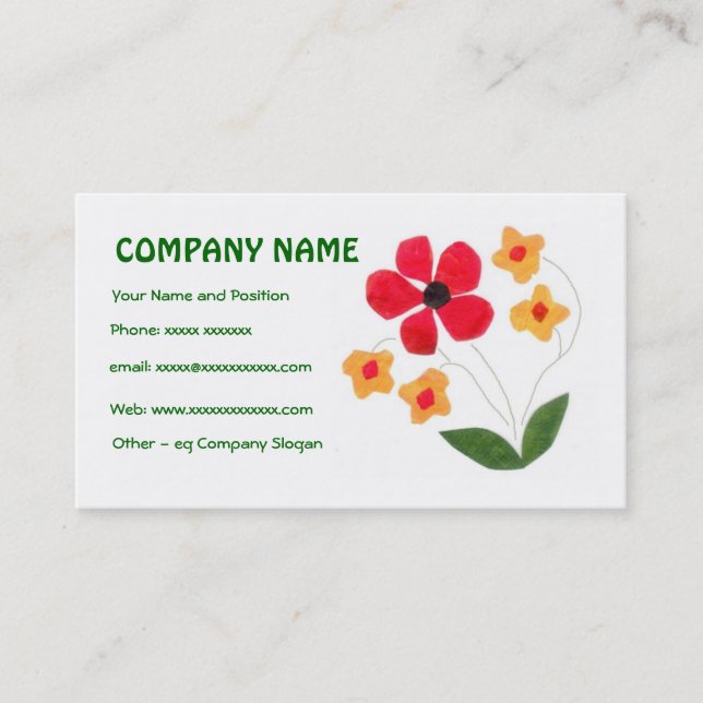 Chic Red, Orange Flowers Business Card (Front)