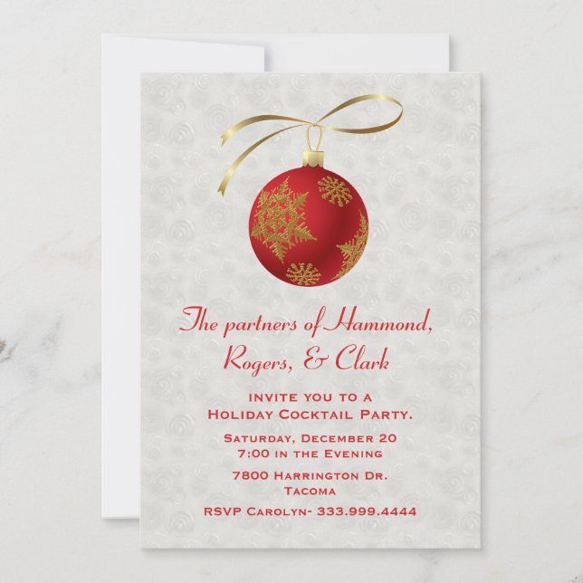 Chic Red Ornament Coporate Holiday Invitation (Front)