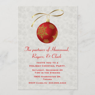 Chic Red Ornament Coporate Holiday Invitation