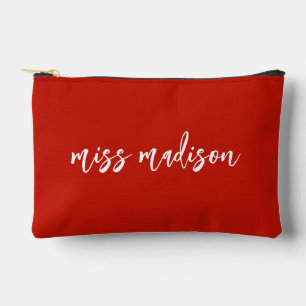 Chic Red Personalised Teacher's Name Script Accessory Pouch