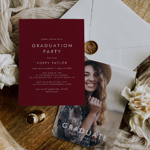 Chic Red Photo Graduation Party Invitation