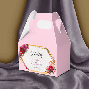 Chic red pink floral and faux gold wedding favour box