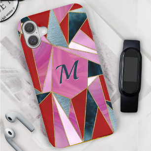 Chic red pink grey abstract geometric Case-Mate iP iPhone 16 Case