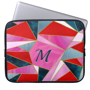 Chic red pink grey abstract geometric laptop sleeve