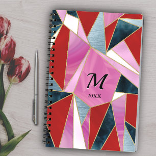 Chic red pink grey abstract geometric notebook
