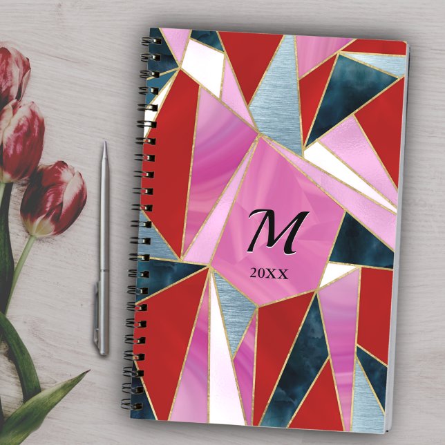 Chic red pink grey abstract geometric notebook (Creator Uploaded)
