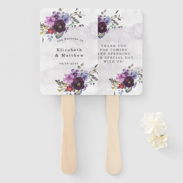 Chic Red Pink Peony Sage Foliage Wedding Thank You Hand Fan (Front and Back)