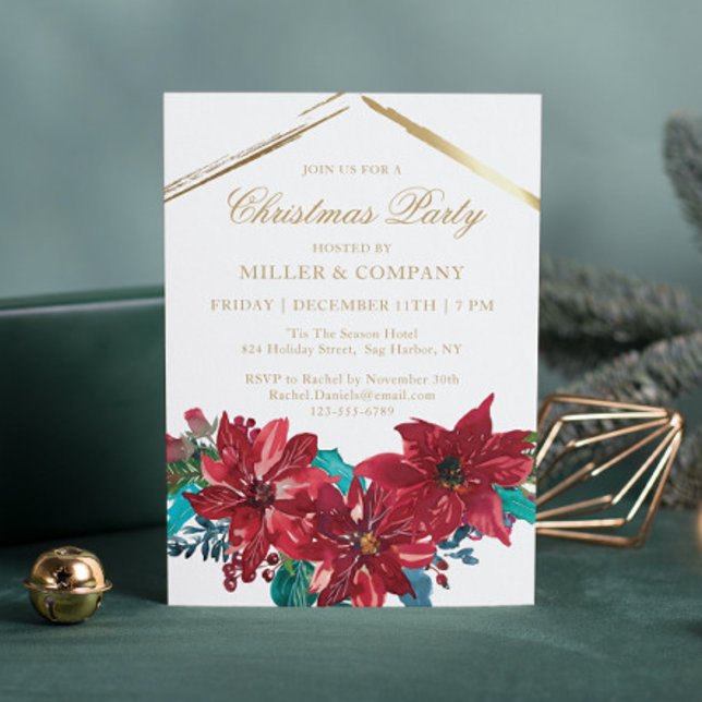 Chic Red Poinsettia Corporate Christmas Party Invitation (Creator Uploaded)