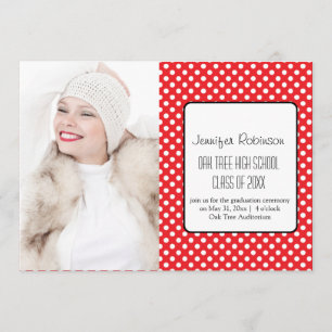 Chic Red Polka Dots Graduation Invitation