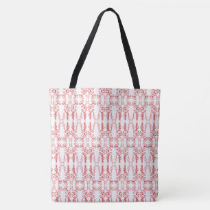 Chic Red Poppy Flower Outline Pattern on White Tote Bag