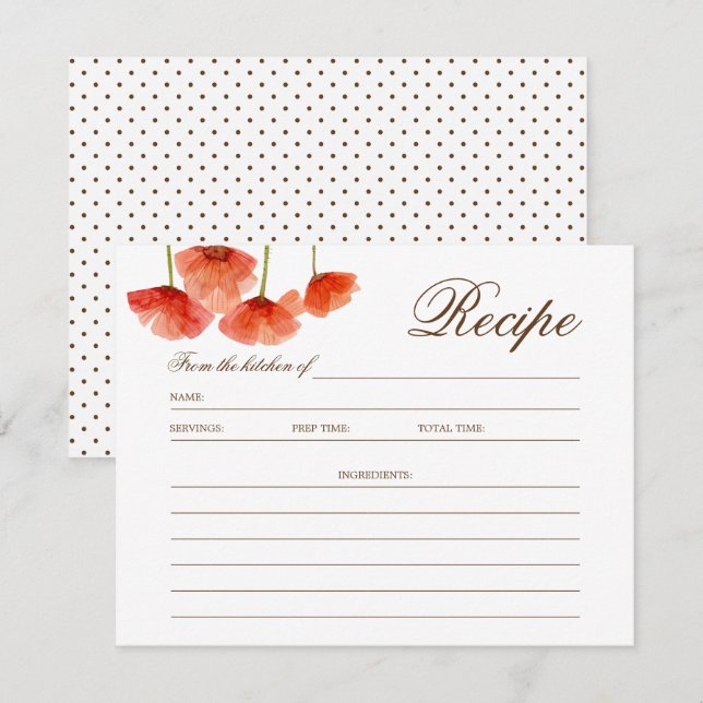 Chic Red Poppy Flowers Bridal Shower Recipe Card (Front/Back)