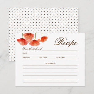 Chic Red Poppy Flowers Bridal Shower Recipe Card