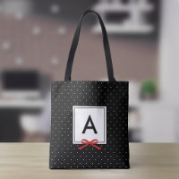 Chic Red Ribbon Black Polka Dot Pattern Monogram