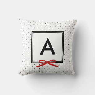 Chic Red Ribbon Polka Dot Pattern Monogram Cushion