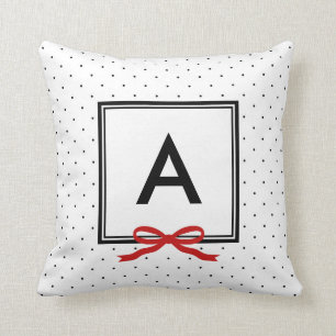 Chic Red Ribbon Polka Dot Pattern Monogram Cushion