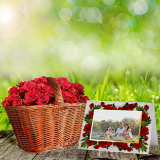 Chic Red Rose and Gold Foil Mothers Day Photo Greeting Card