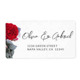 Chic Red rose. Burgundy wedding shipping Label