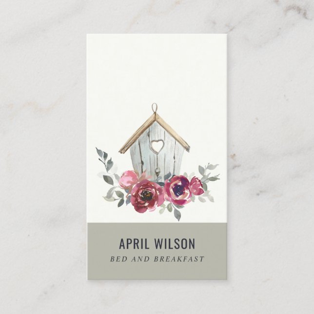 CHIC RED ROSE FLORAL WOOD HOME STAY BED BREAKFAST BUSINESS CARD (Front)