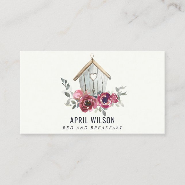 CHIC RED ROSE FLORAL WOOD HOME STAY BED BREAKFAST BUSINESS CARD (Front)