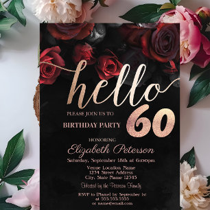Chic Red Roses Black 60th Birthday Party Invitation