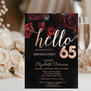 Chic Red Roses Black 65th Birthday Party Invitation