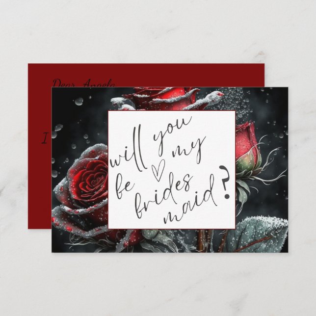 Chic Red Roses Black Bridesmaid Card (Front/Back)