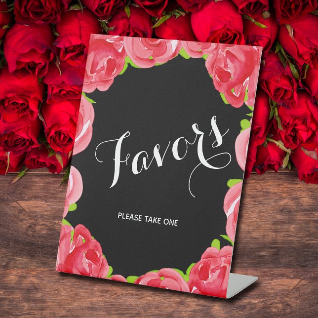 Chic Red Roses Bridal Shower Favours Pedestal Sign (Favors pedestal signs for your bridal shower (more in our collection))