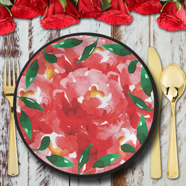 Chic Red Roses Collage Floral Paper Plate (Chic red roses collage floral paper plates)