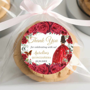 Chic Red Roses Floral Butterflies Princess Favour Classic Round Sticker