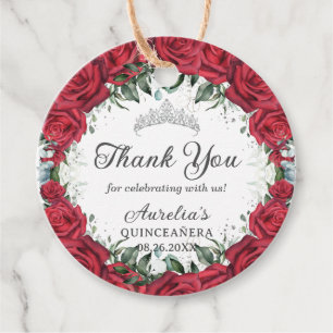 Chic Red Roses Floral Wreath Silver Princess Tiara Favour Tags
