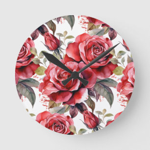 Chic Red Roses Flowers Floral Clock