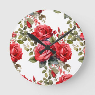 Chic Red Roses Flowers Floral Clock