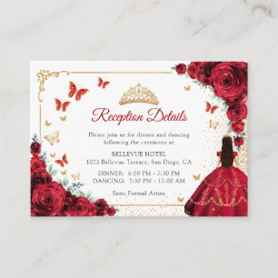 Chic Red Roses Gold Quinceanera Reception Details Enclosure Card