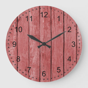 Chic Red Rustic Faux Wood Large Clock