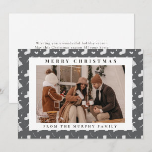 Chic Red Santa Hat Pattern 1 Photo Merry Christmas Holiday Card