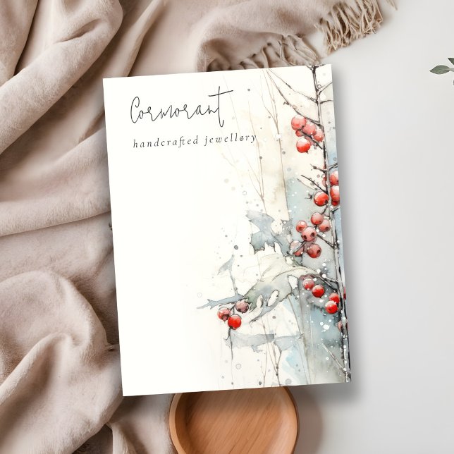 Chic Red Snow Winter Berries Blank Jewellery Holde Business Card (Creator Uploaded)