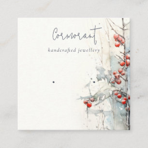 Chic Red Snow Winter Berries Earring Stud Holder Square Business Card
