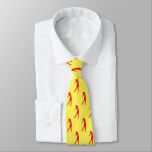 Chic Red Sports Lady Golfer Silhouette Neck Tie