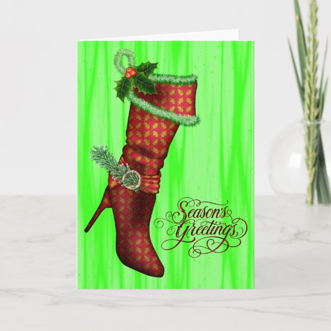 Chic Red Stocking Christmas Cards (Front)
