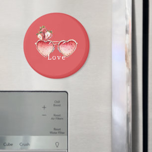 Chic Red Strawberry Heart Colored Glasses Magnet