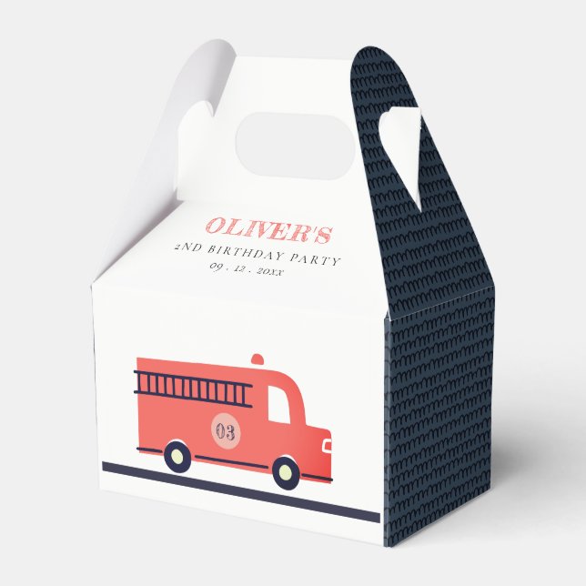 Chic Red Truck Fire Truck Engine Any Age Birthday Favour Box (Front Side)